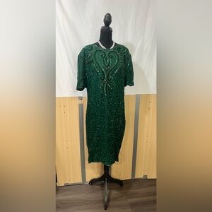 Chic Green Embellished Midi Dress